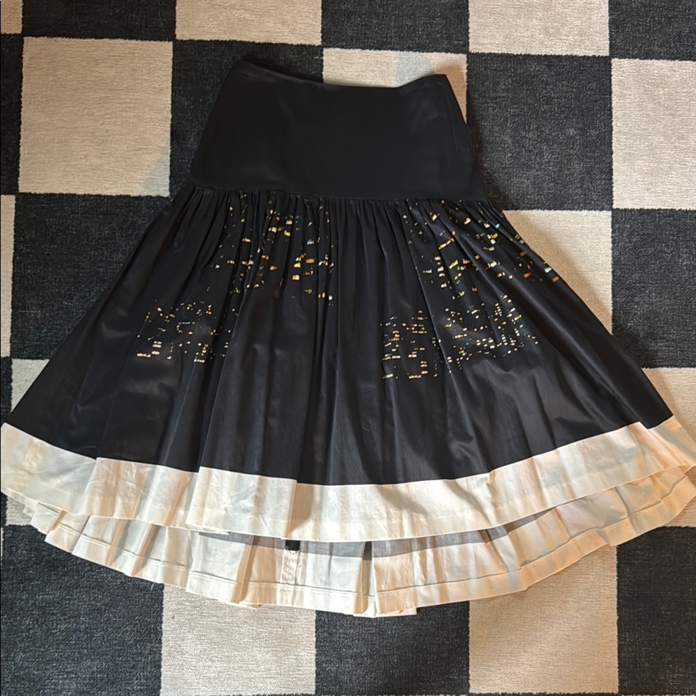 Dries Van Noten Black and White city scape A-Line Midi Skirt